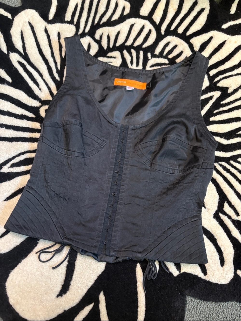 Vintage Cynthia Steffe Black Corset-Style Hook-Front Tank